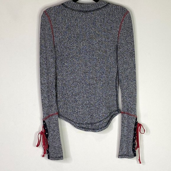 Free People Lace-Up-Sleeve Thermal Sweater Mountaineer Cuff Top Women's Size XS - Picture 8 of 9